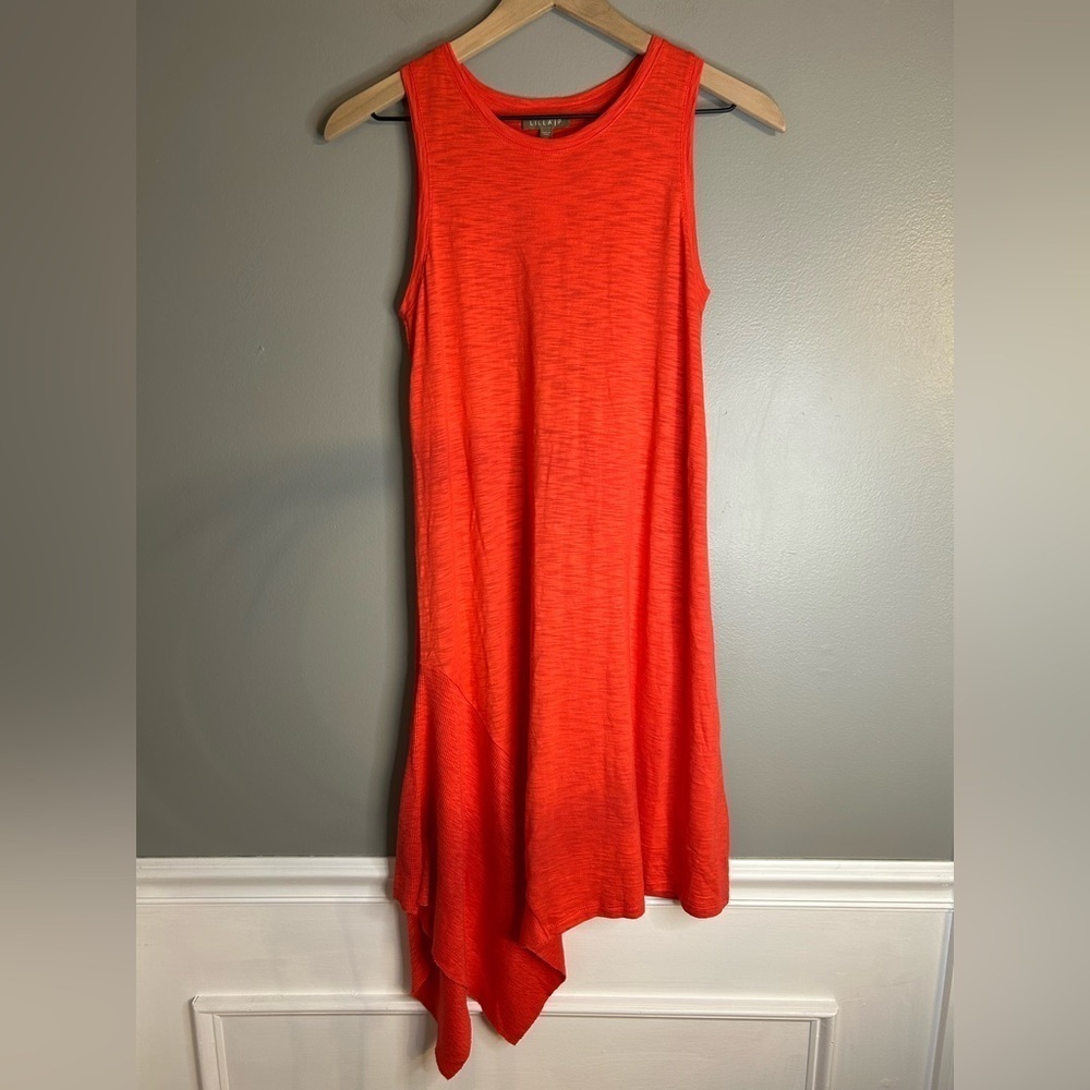 *NWT* Lilla P Tiger Lily Rib Trim Flame Sleeveless Dress, XS, Asymmetrical Hem